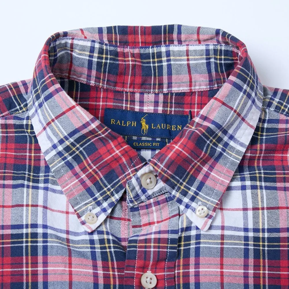 Ralph Lauren Oxford Flesh Pony Classic Fit Long Sleeve Plaid Button Up Shirt L